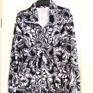 ACTIVOLOGY Velour Black & White Zip-Up–The-Front Jacket Size 1X